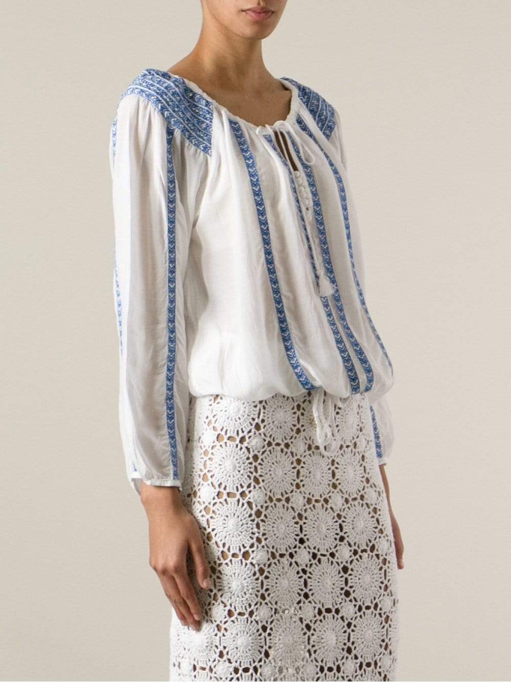 MELISSA ODABASH-Patty Shoulder Detail Tunic Top-WHT/BLUE