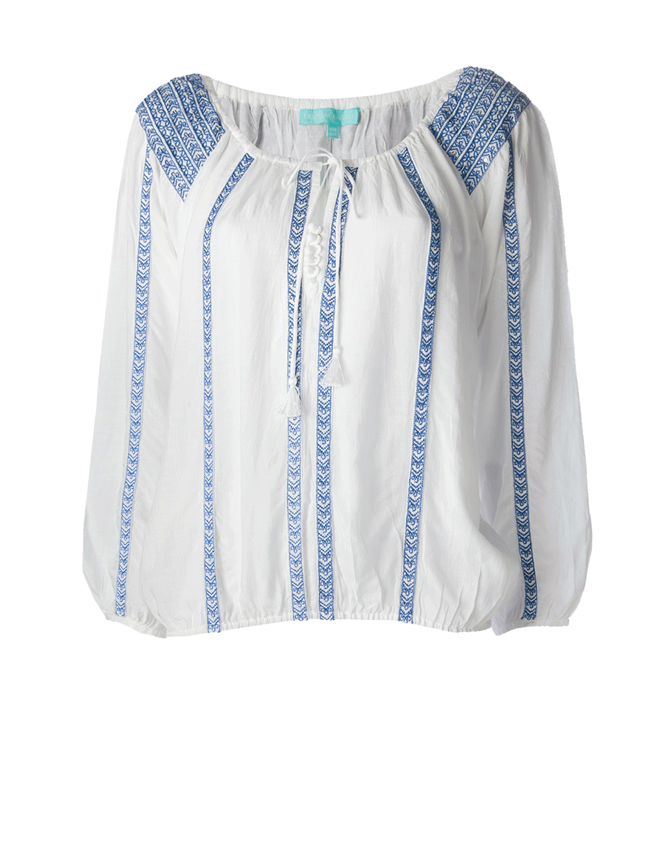 MELISSA ODABASH-Patty Shoulder Detail Tunic Top-WHT/BLUE