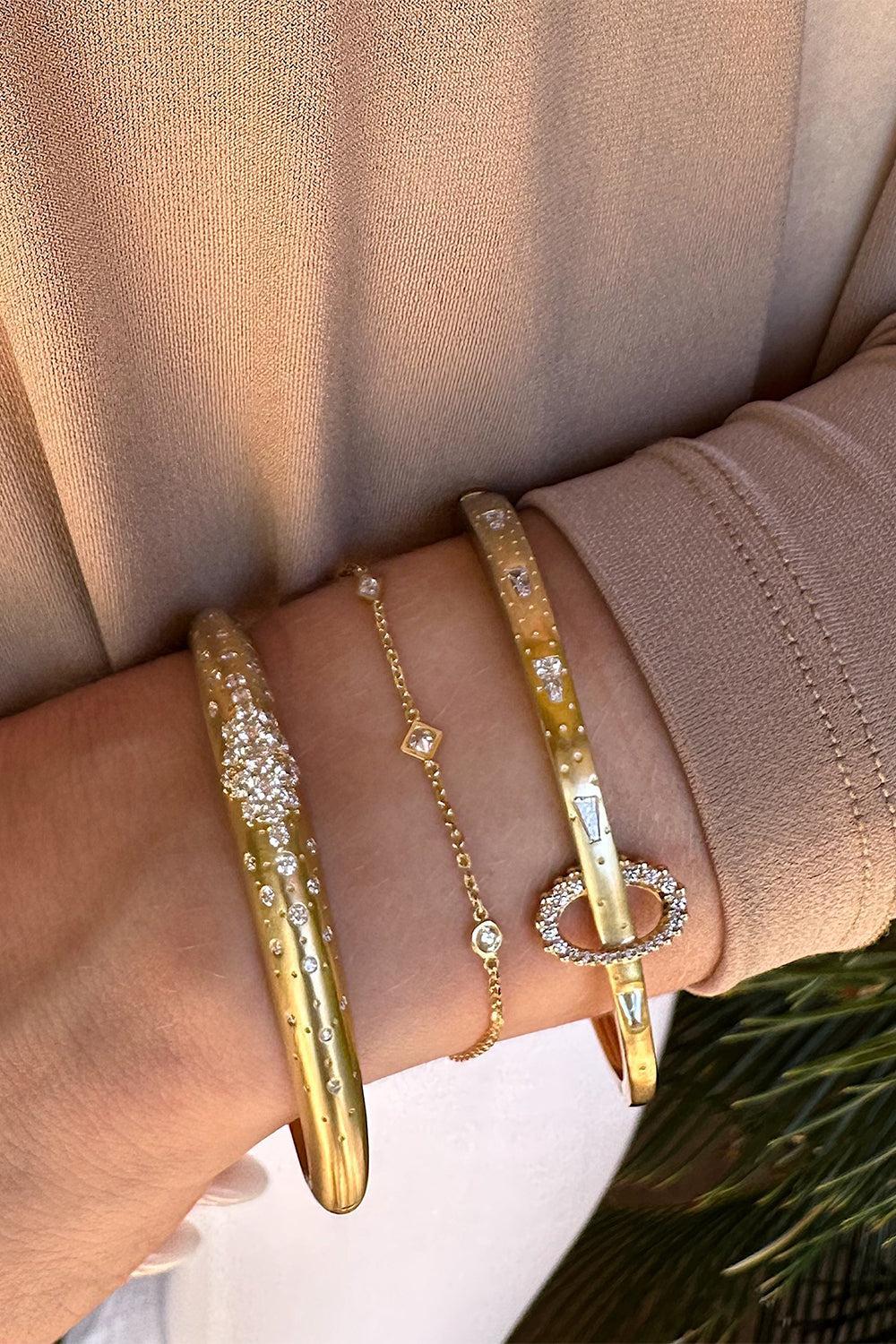 Diamond Crescent Cuff Bracelet-YELLOW GOLD-JEWELRYFINE JEWELBRACELET O-MEREDITH YOUNG