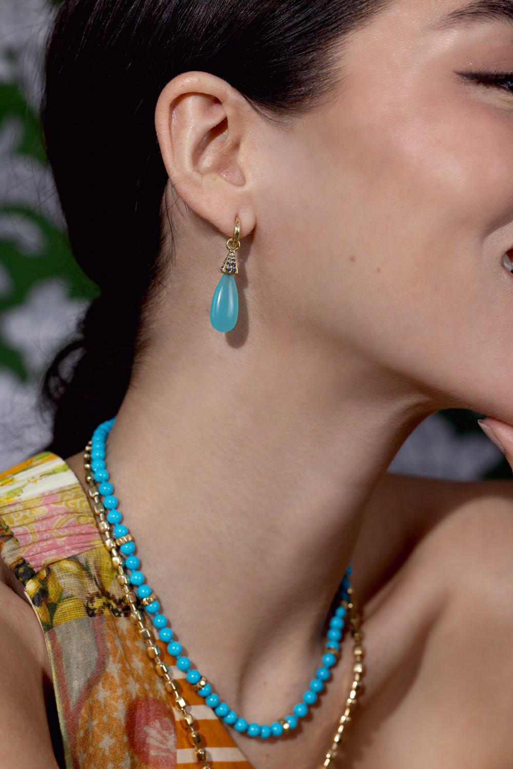 MEREDITH YOUNG-Cosmic Bloom Huggie Pave Drop Earrings-YELLOW GOLD