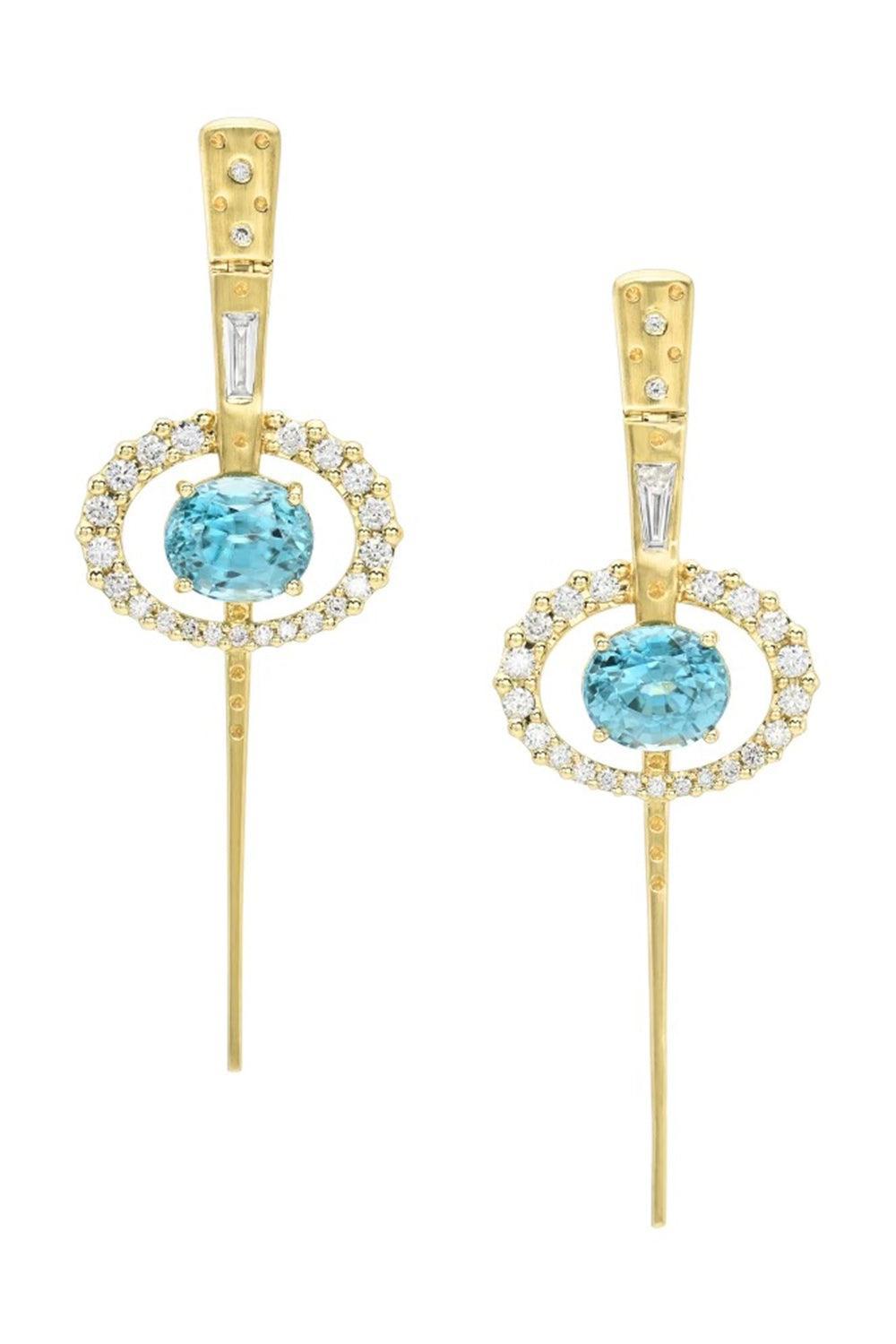 Diamond Blue Zircon Clear Skies Long Orbit Earrings-YELLOW GOLD-JEWELRYFINE JEWELEARRING-MEREDITH YOUNG