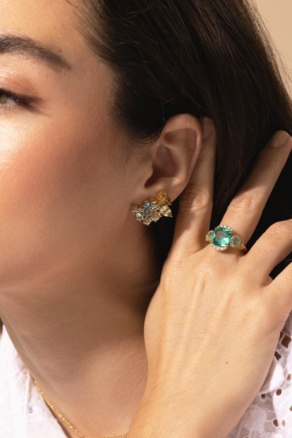 MEREDITH YOUNG-Lagoon Climber Earrings III-YELLOW GOLD