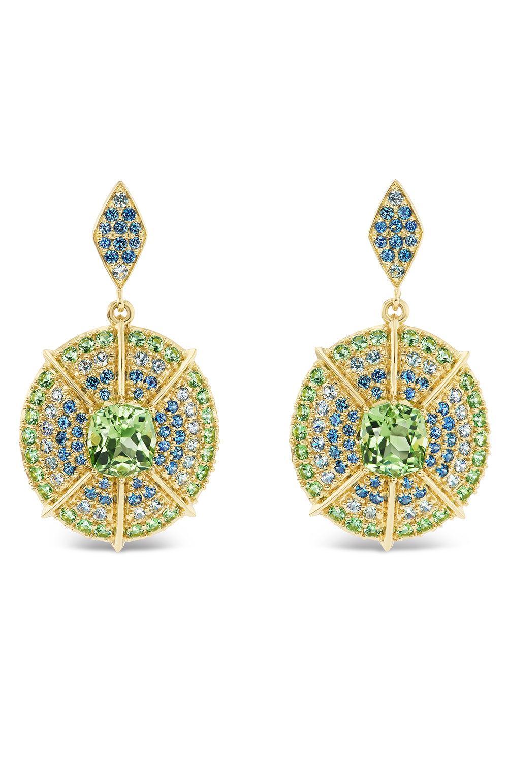 Sapphire Mossy Way Medallion Earrings-YELLOW GOLD-JEWELRYFINE JEWELEARRING-MEREDITH YOUNG