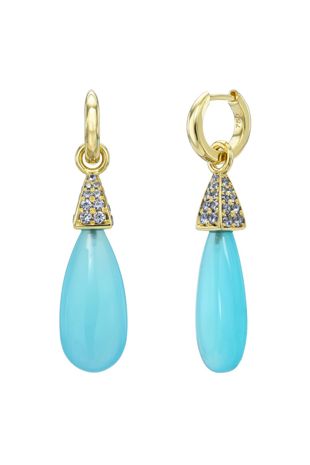 MEREDITH YOUNG-Cosmic Bloom Huggie Pave Drop Earrings-YELLOW GOLD