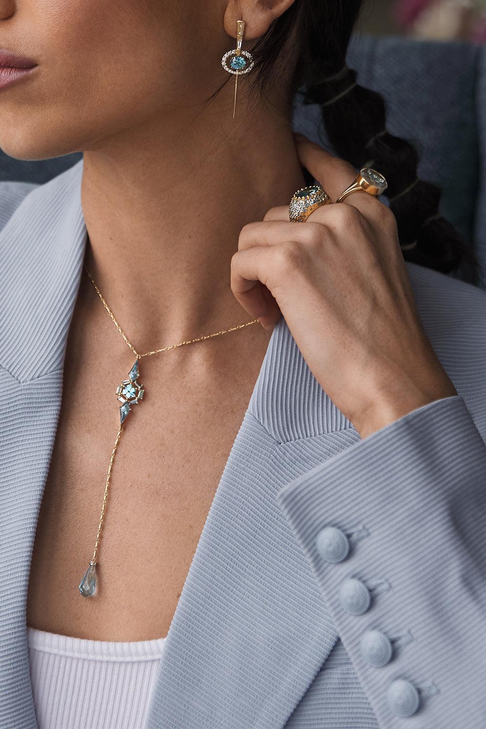 Aquamarine Zircon Clear Skies Lariat Necklace-YELLOW GOLD-JEWELRYFINE JEWELNECKLACE O-MEREDITH YOUNG