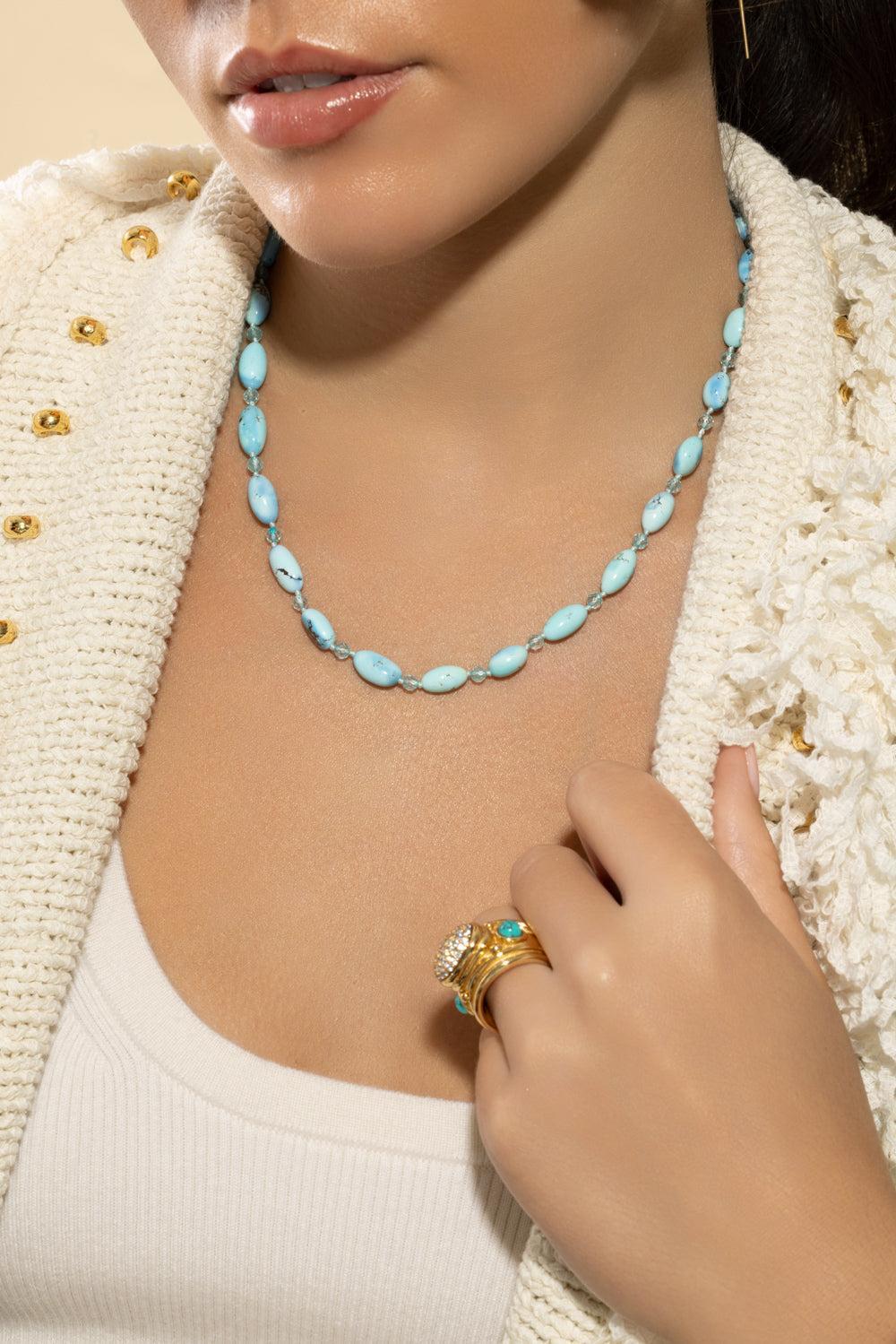 Turquoise Clear Skies Beaded Necklace-YELLOW GOLD-JEWELRYFINE JEWELNECKLACE O-MEREDITH YOUNG