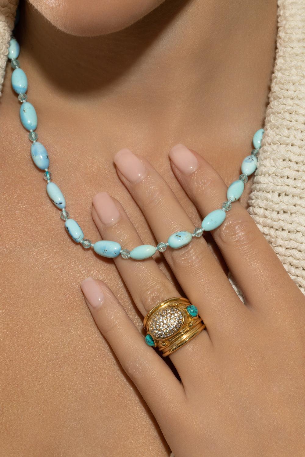 Turquoise Clear Skies Beaded Necklace-YELLOW GOLD-JEWELRYFINE JEWELNECKLACE O-MEREDITH YOUNG