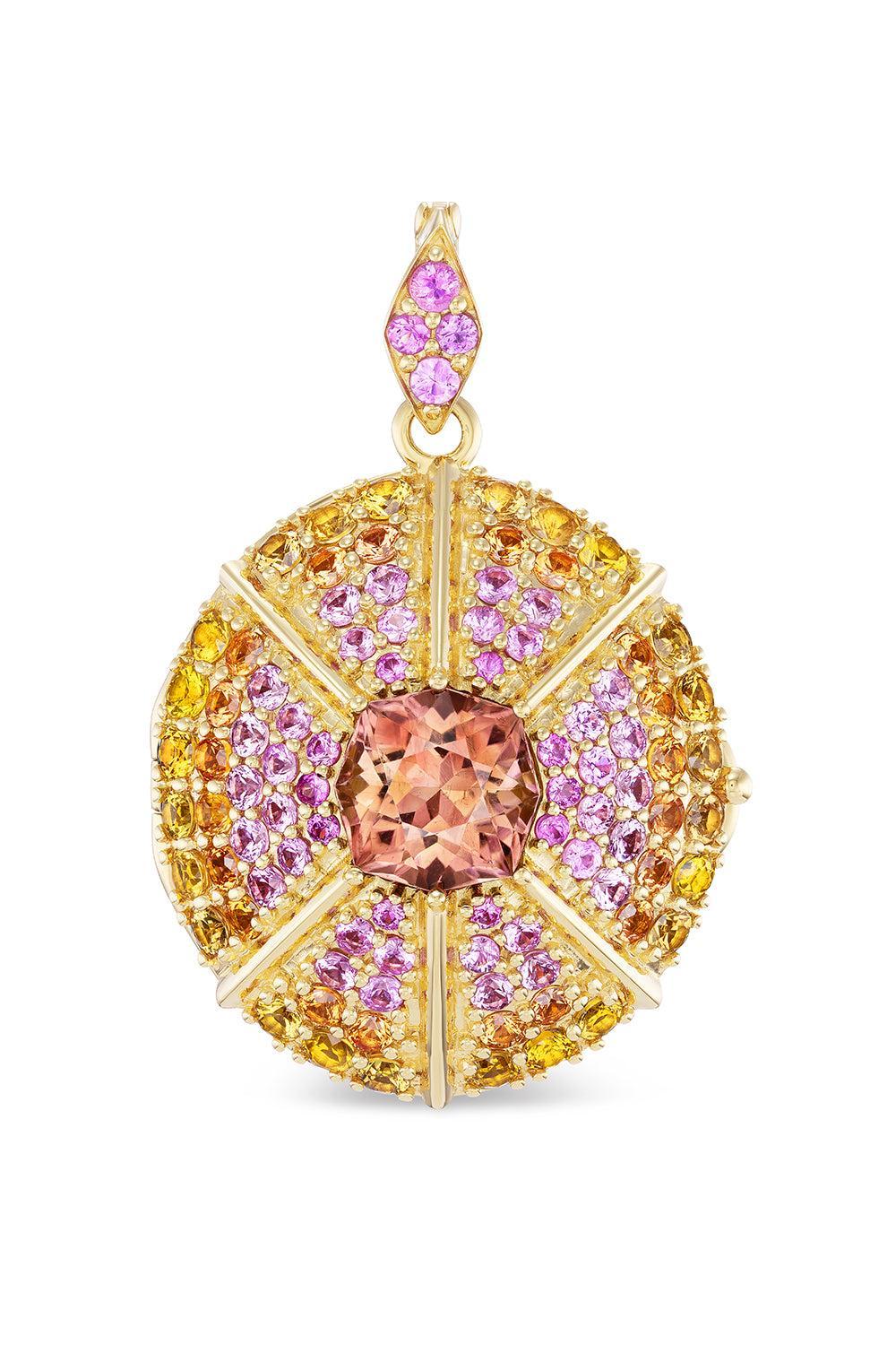 Multi Sapphire Sunset Luxe Chaos Pendant-YELLOW GOLD-JEWELRYFINE JEWELPENDANT-MEREDITH YOUNG