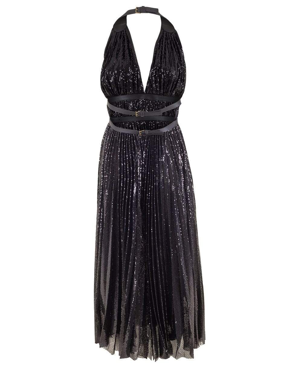 Double Belt Pleated Halter Dress