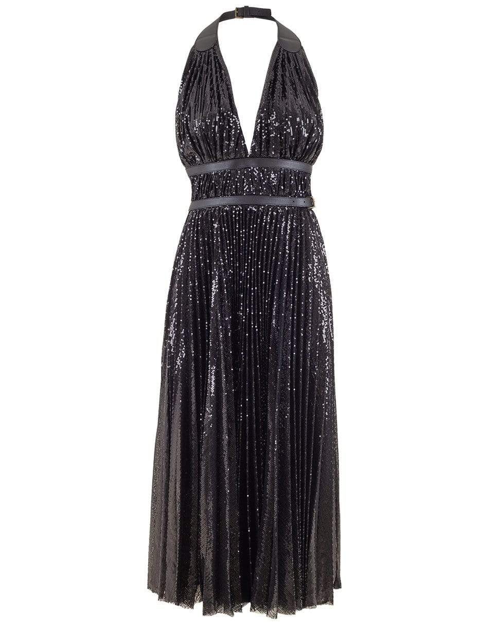 MICHAEL KORS-Double Belt Pleated Halter Dress-BLACK