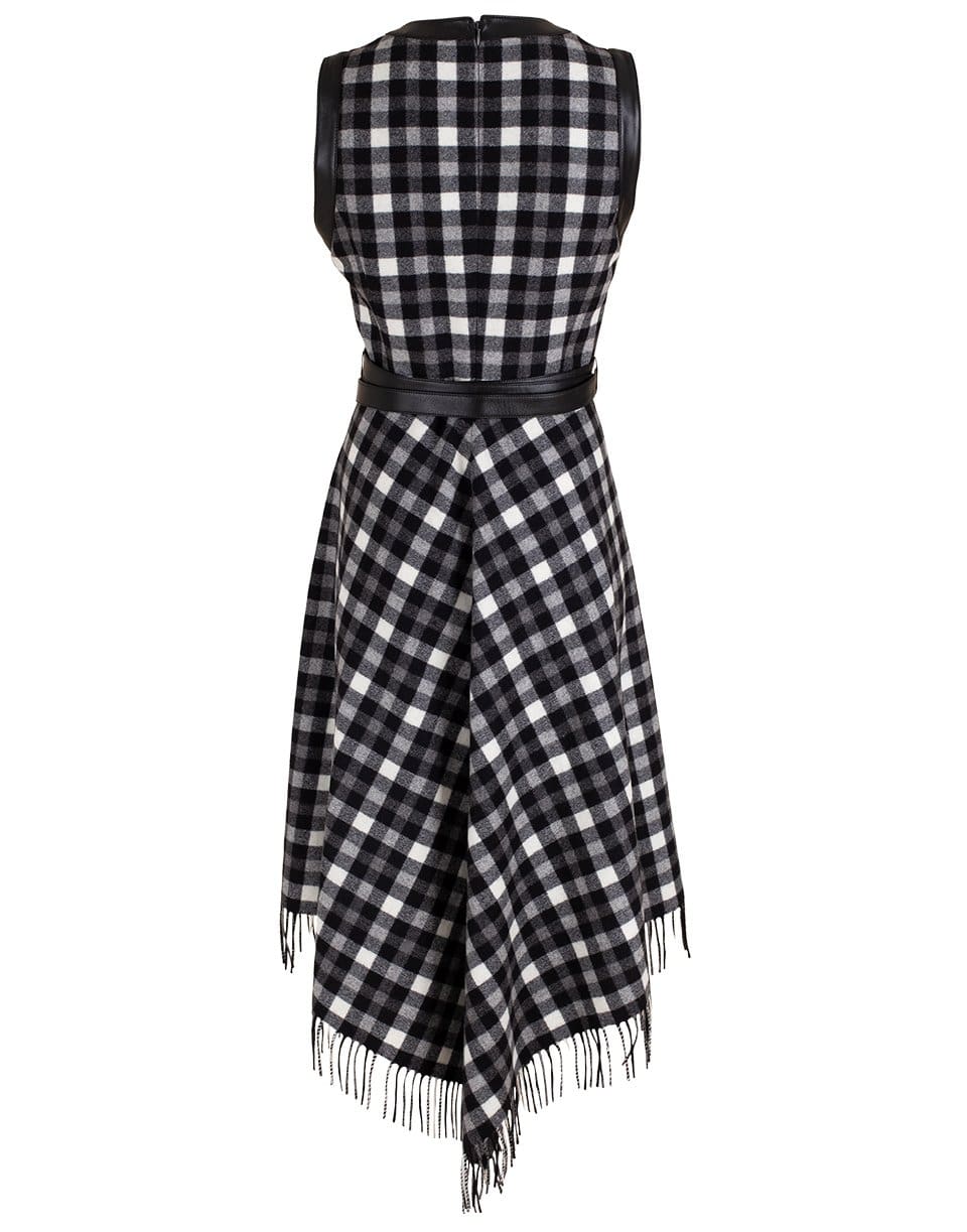 MICHAEL KORS-Black and White Asymmetric Fringe Belted Dress-