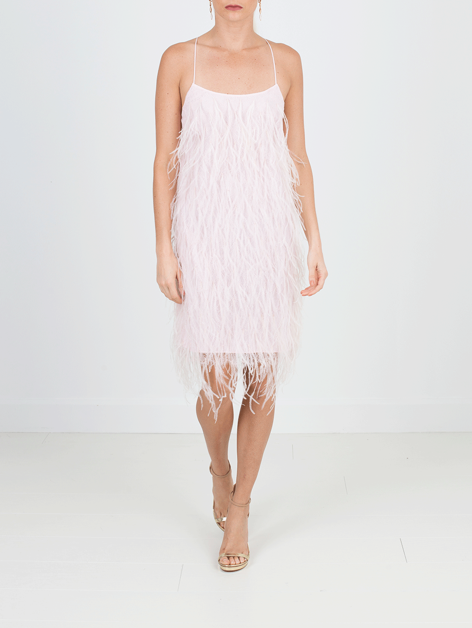 MICHAEL KORS-Ostrich Feather Mini Slip Dress-BLUSH