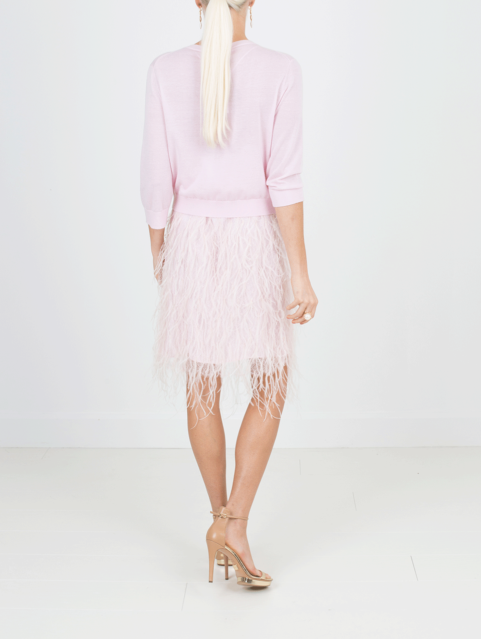 MICHAEL KORS-Ostrich Feather Mini Slip Dress-BLUSH