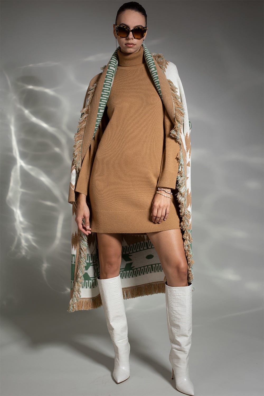 MICHAEL KORS-Kaia Turtleneck Dress-CAMEL