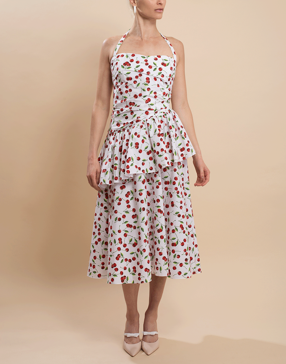 fitted lace wedding dress Cherry Print Ruched Peplum Halter Dress