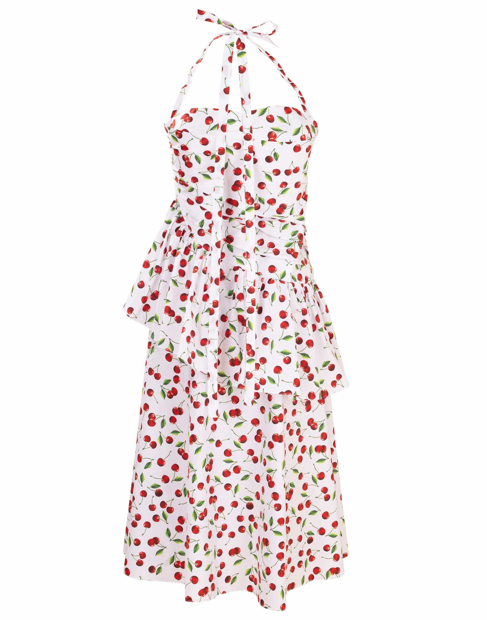 Cherry Print Ruched Peplum Halter Dress