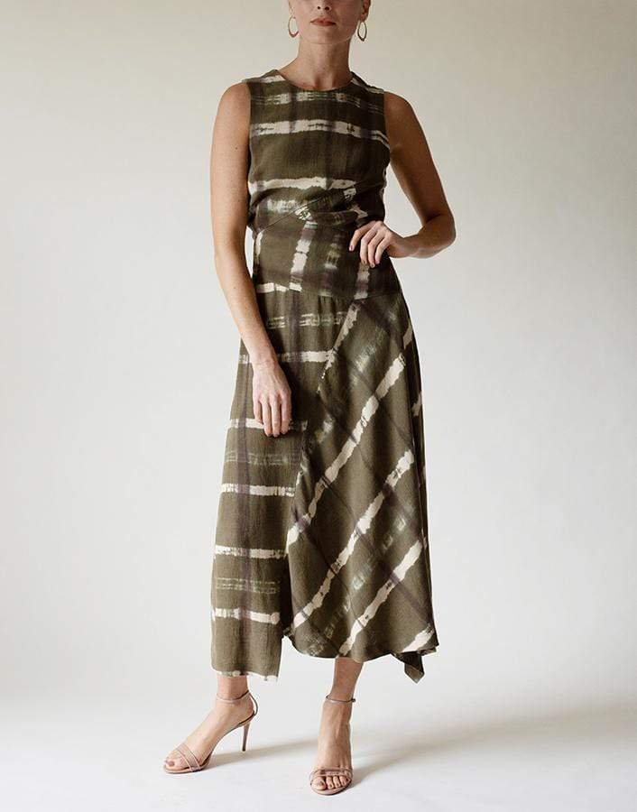 MICHAEL KORS-Gauze Crepe Bias Seam Dress-GREEN