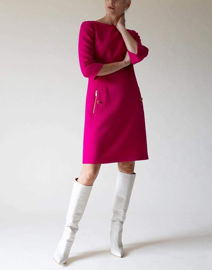 MICHAEL KORS-Boatneck Dress with Zip Pocket-PINK