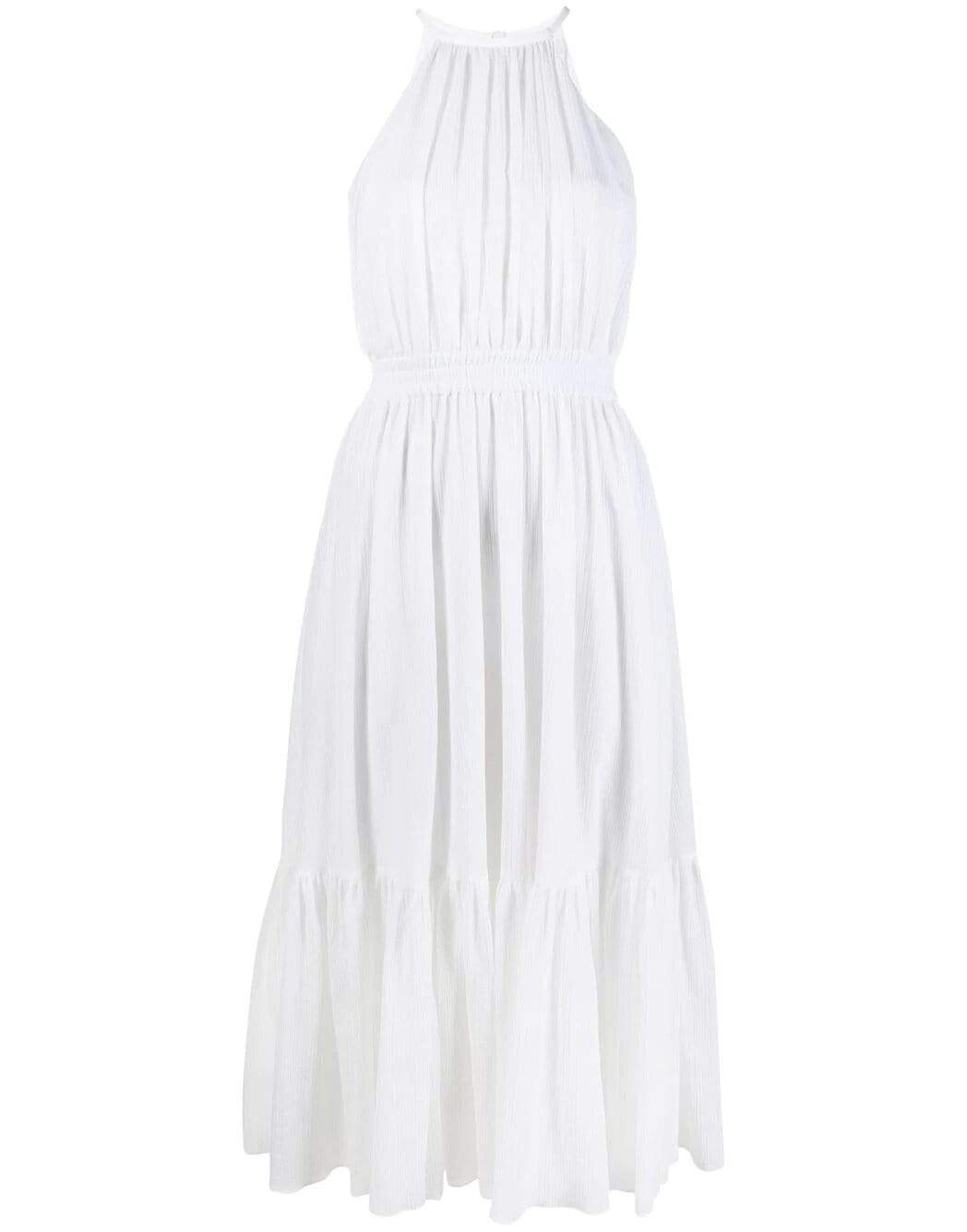 MICHAEL KORS-Cotton and Silk Crepon Blend Halter Dress-WHITE