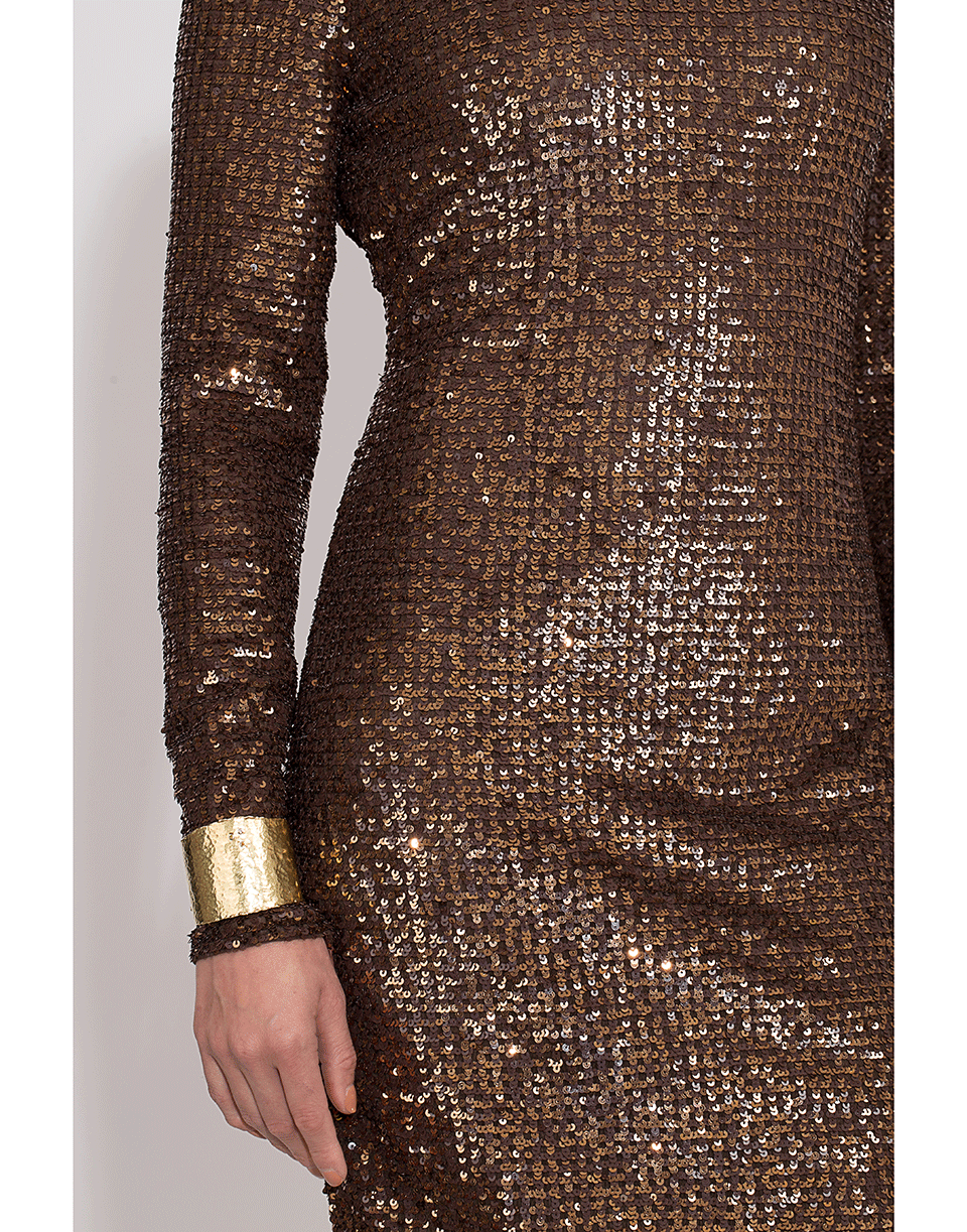 MICHAEL KORS-Paillette Crewneck Dress-COPPER