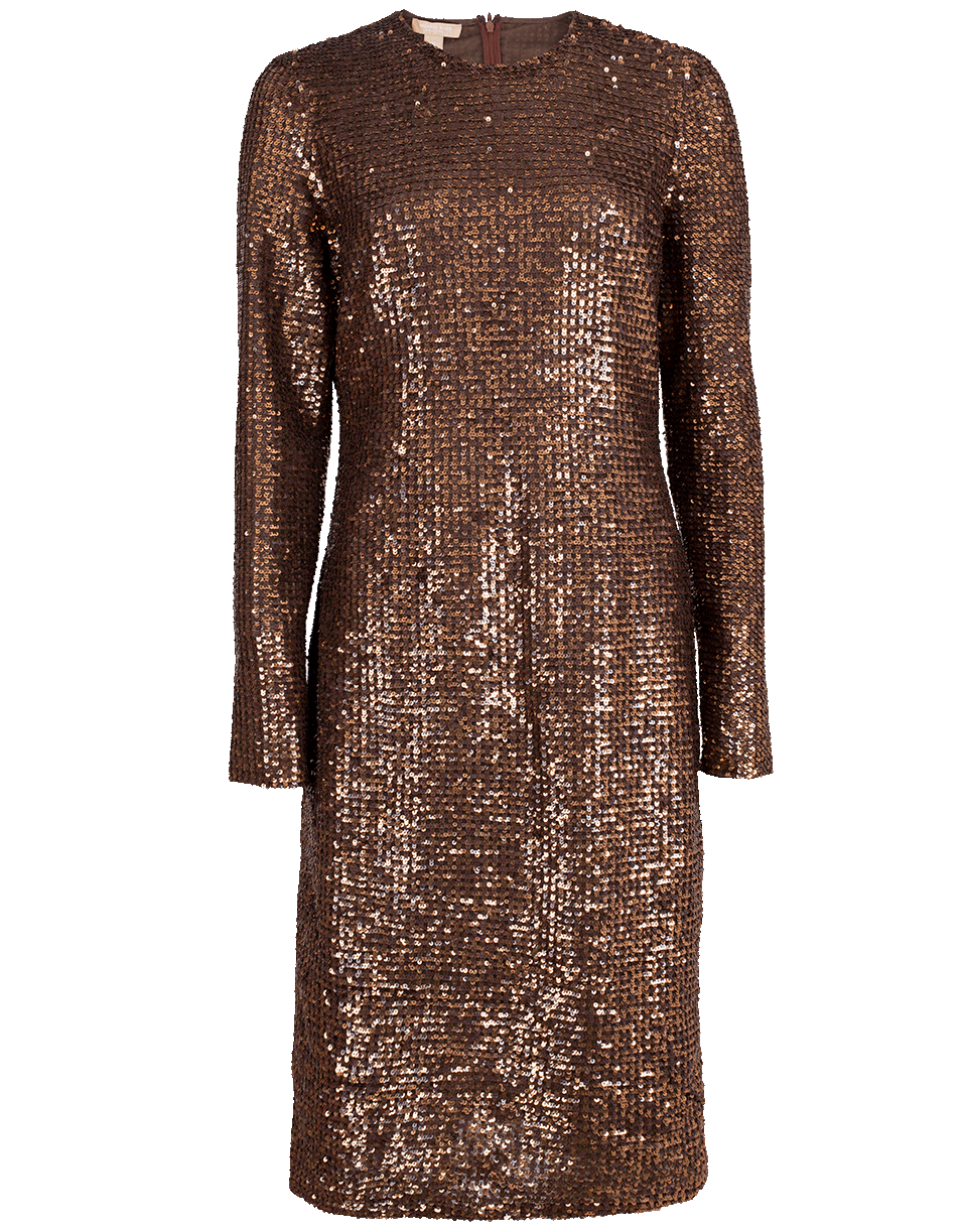 MICHAEL KORS-Paillette Crewneck Dress-COPPER