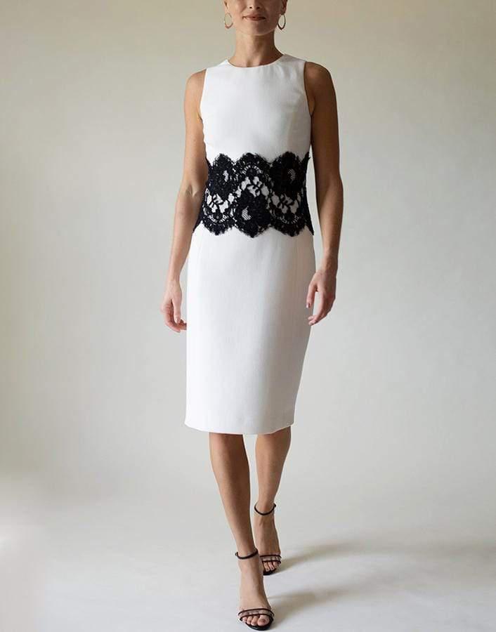 MICHAEL KORS-Sleeveless Lace Waist Sheath Dress-WHITE