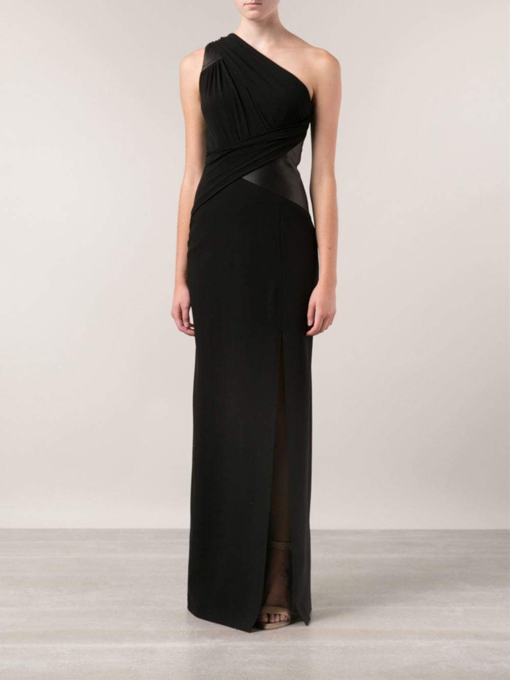 MICHAEL KORS-One Shoulder Jersey And Leather Gown-