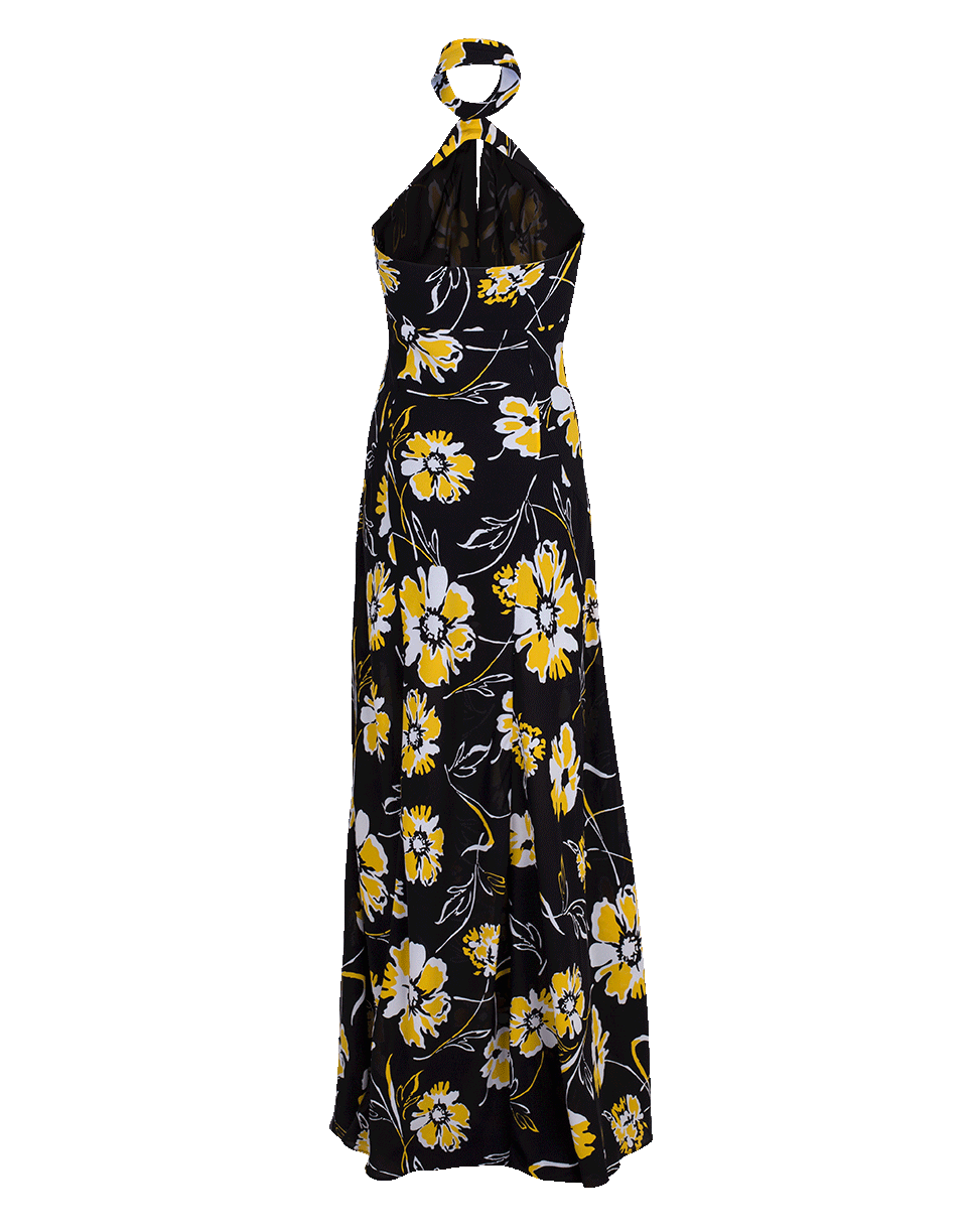 MICHAEL KORS-Graphic Floral Georgette Halter Gown-LEMON