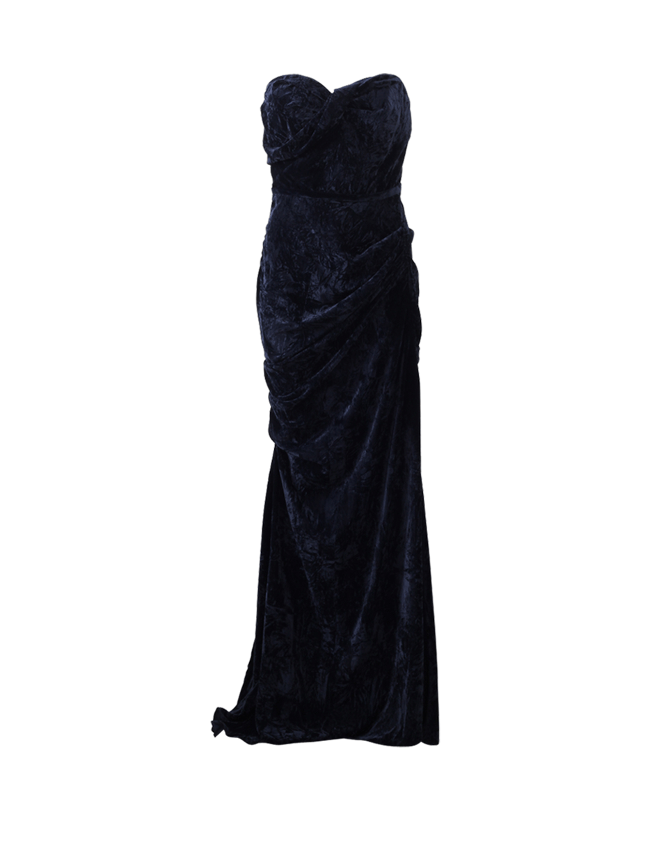 MICHAEL KORS-Crushed Velvet Bustier Gown-NAVY