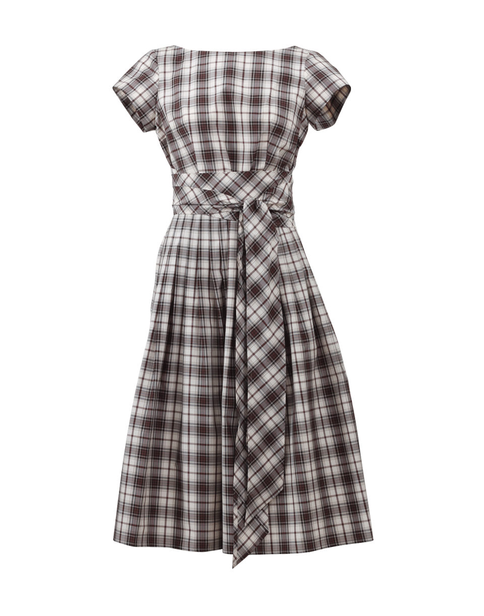 MICHAEL KORS-Madras Tie Waist Dress-