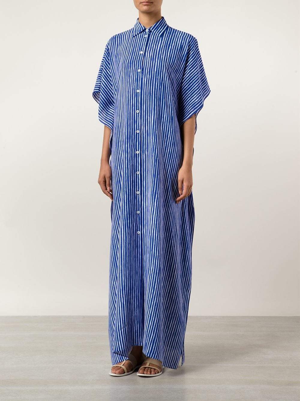 MICHAEL KORS-Striped Button Caftan-BLUE/WHT