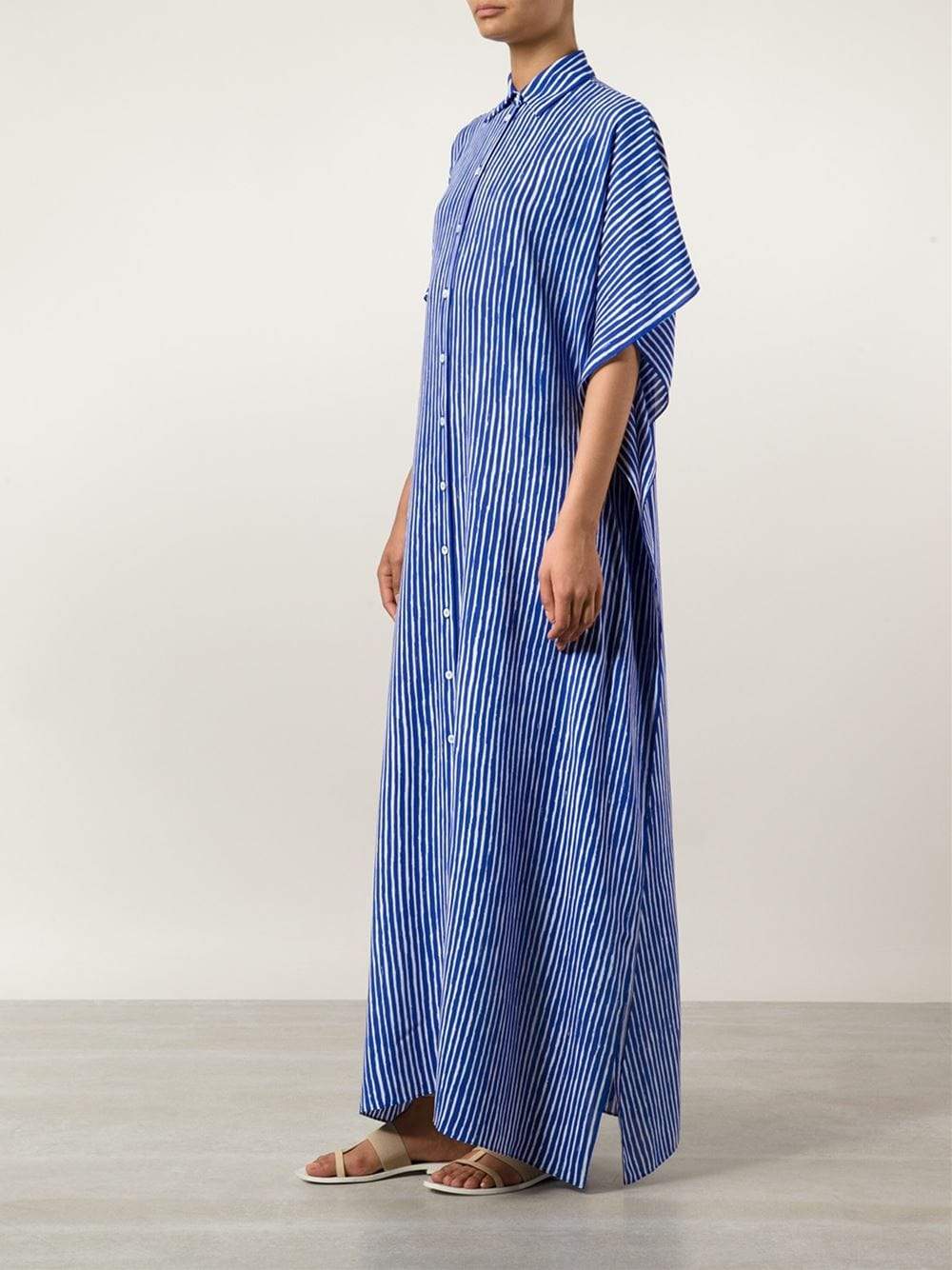 MICHAEL KORS-Striped Button Caftan-BLUE/WHT