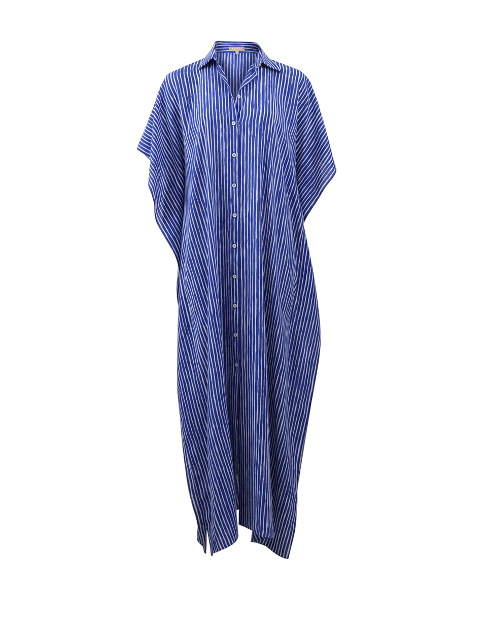 MICHAEL KORS-Striped Button Caftan-BLUE/WHT