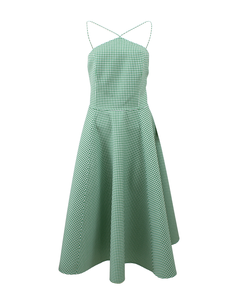 MICHAEL KORS-Halter Gingham Gown-GRN/WHT