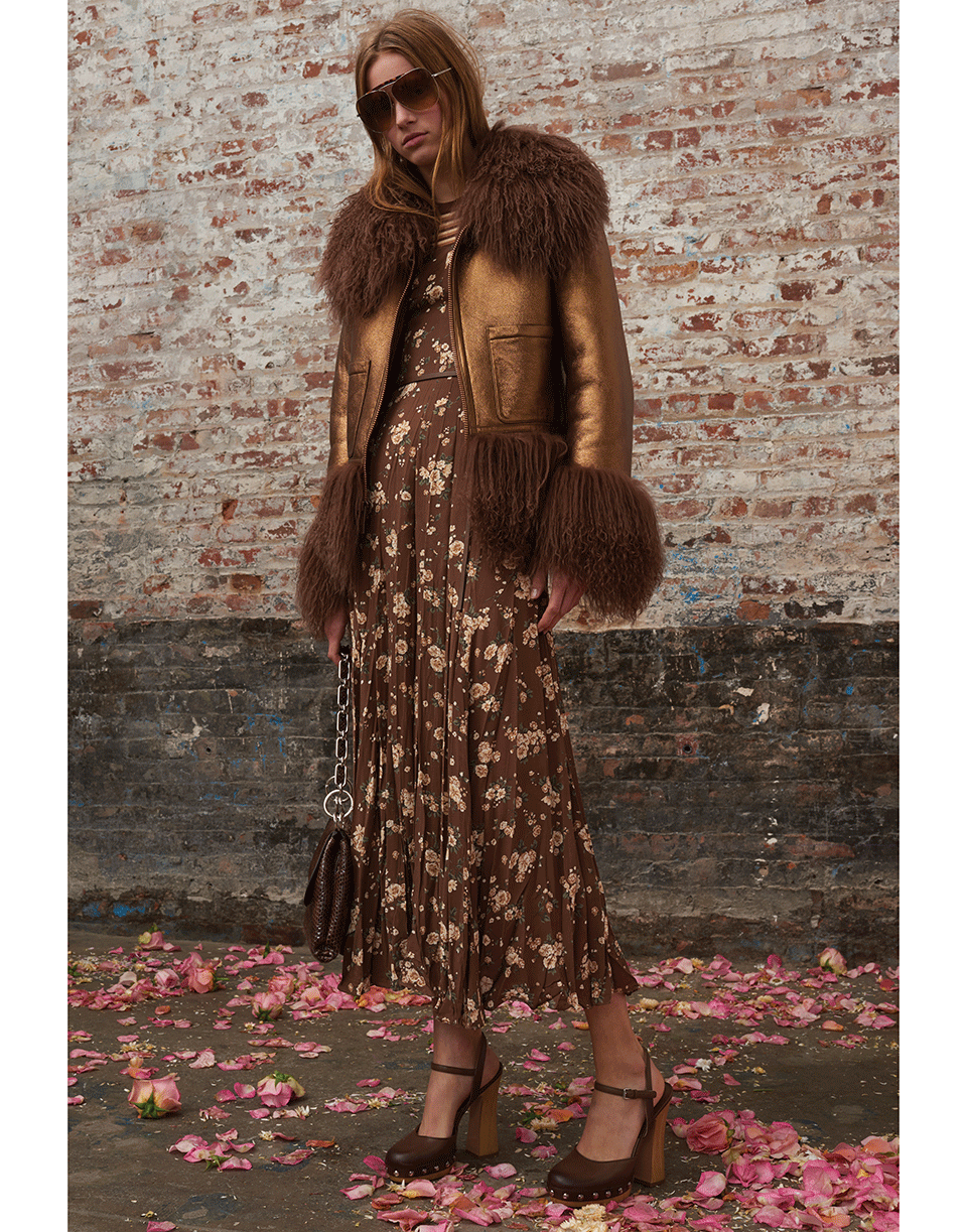 MICHAEL KORS-Metallic Shearling Bomber Jacket-COPPER