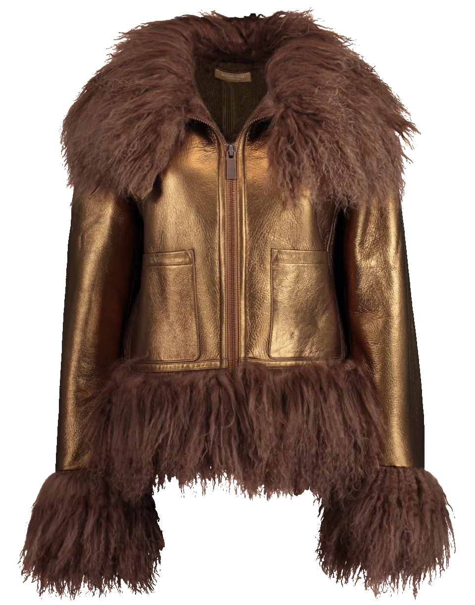 MICHAEL KORS-Metallic Shearling Bomber Jacket-COPPER