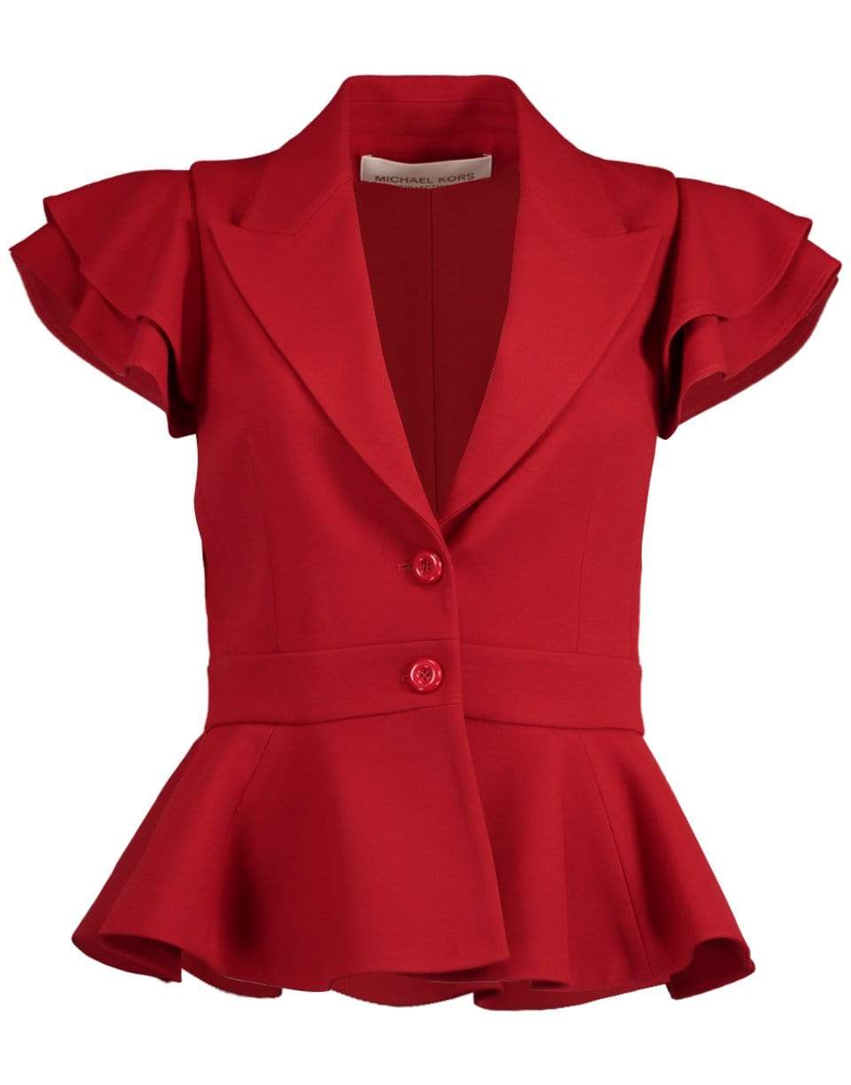 MICHAEL KORS-Ruffle Sleeve Peplum Jacket-