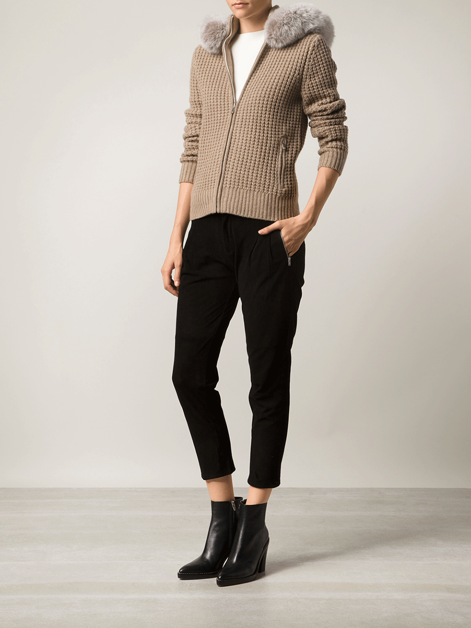 MICHAEL KORS-Fur Trim Cashmere Hoodie-