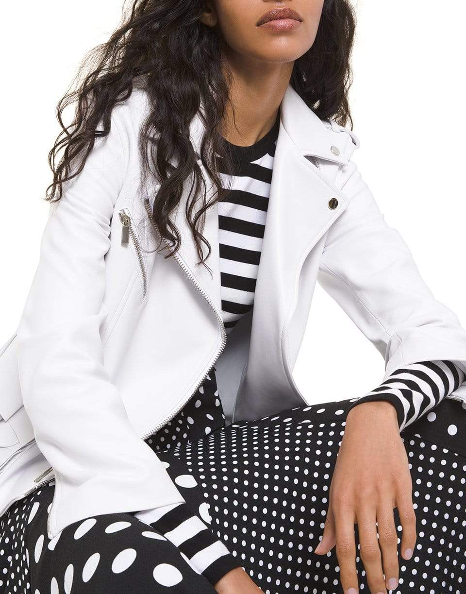 MICHAEL KORS-Peplum Ruffle Moto Jacket-