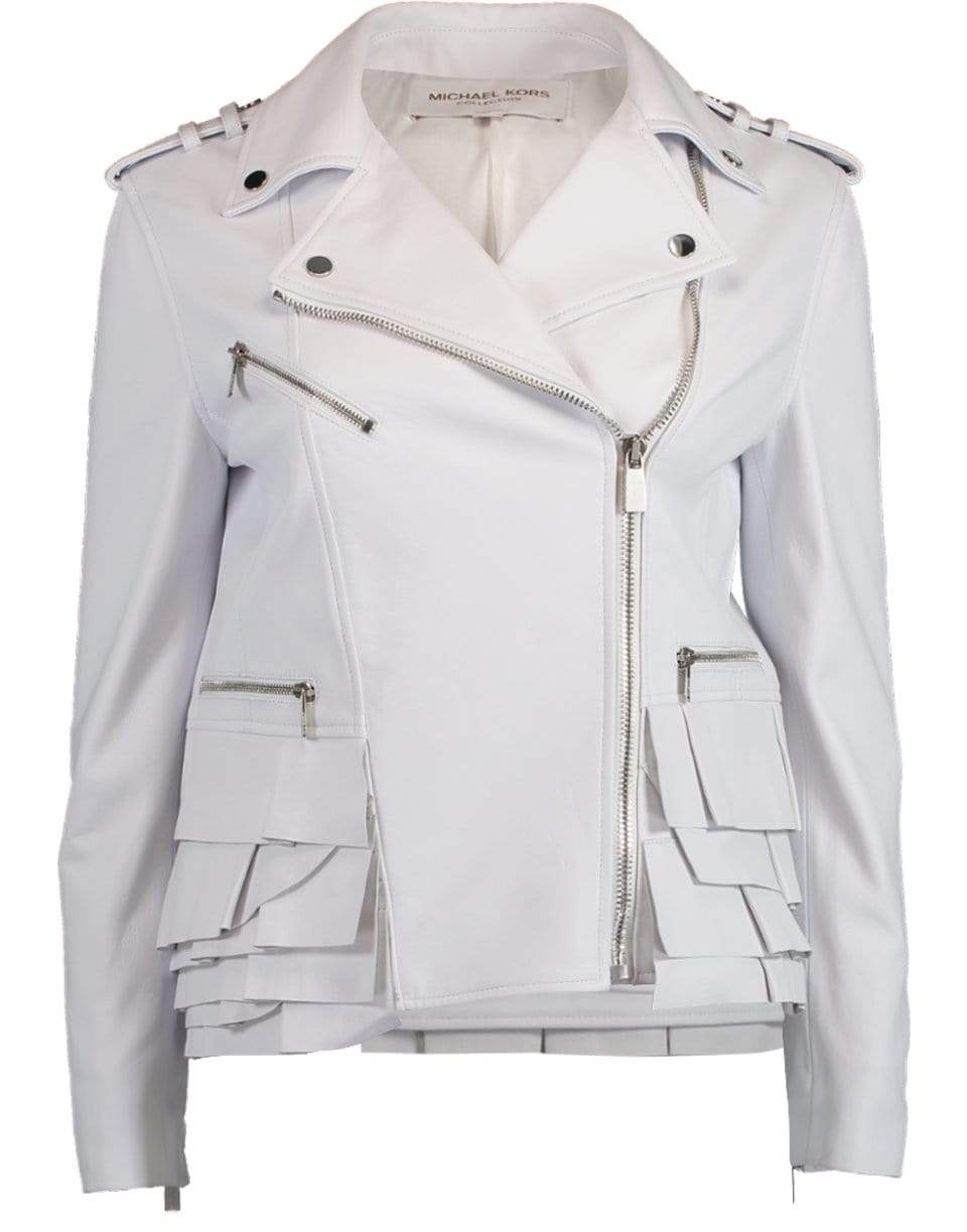 MICHAEL KORS-Peplum Ruffle Moto Jacket-