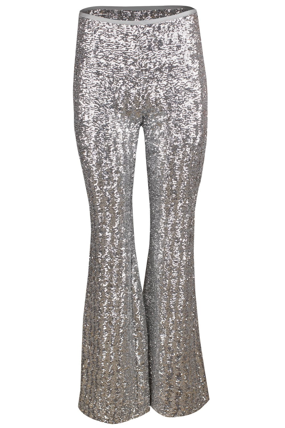 MICHAEL KORS-Side Zip Sequin Flare Pant - Silver-