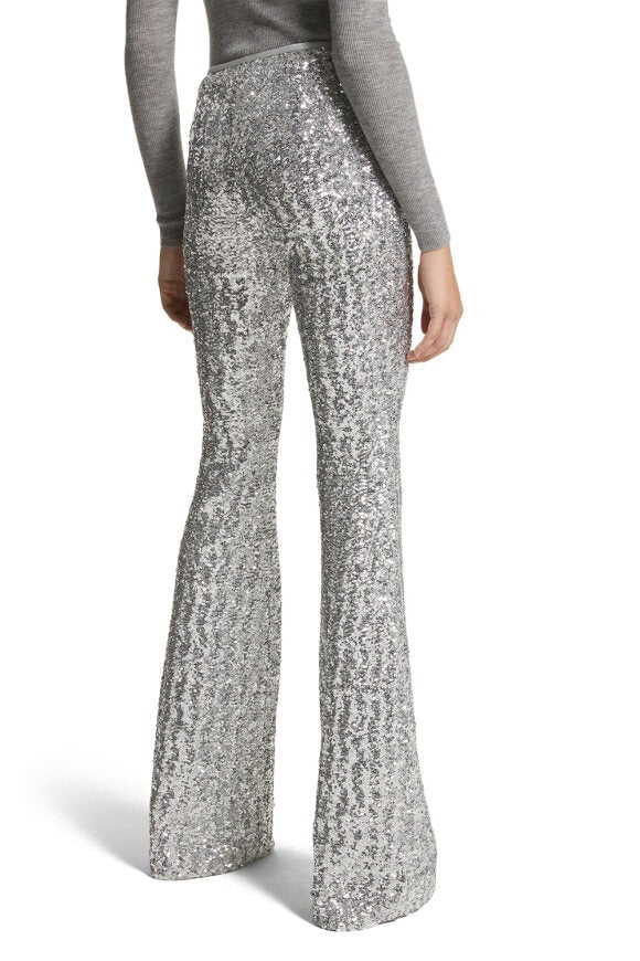 MICHAEL KORS-Side Zip Sequin Flare Pant - Silver-