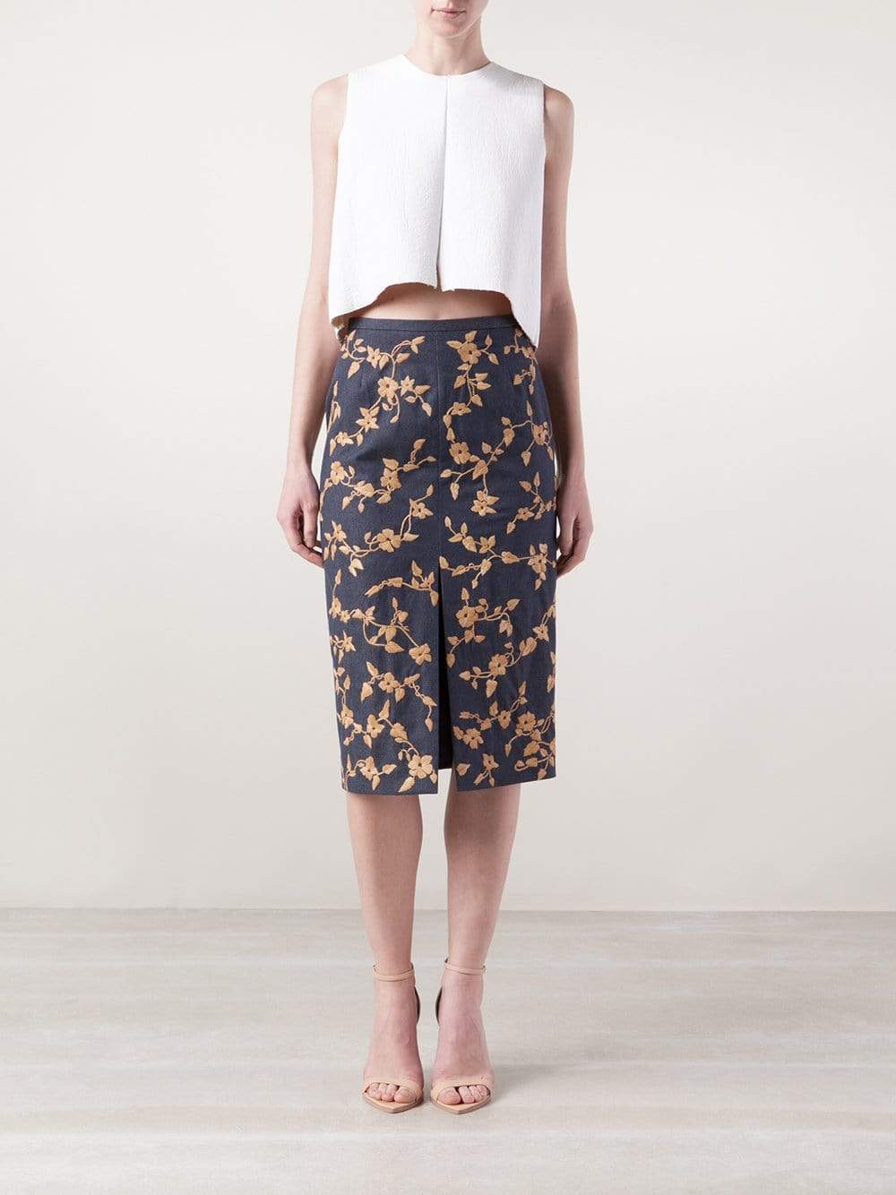 MICHAEL KORS-Raffia Embroidered Pencil Skirt-