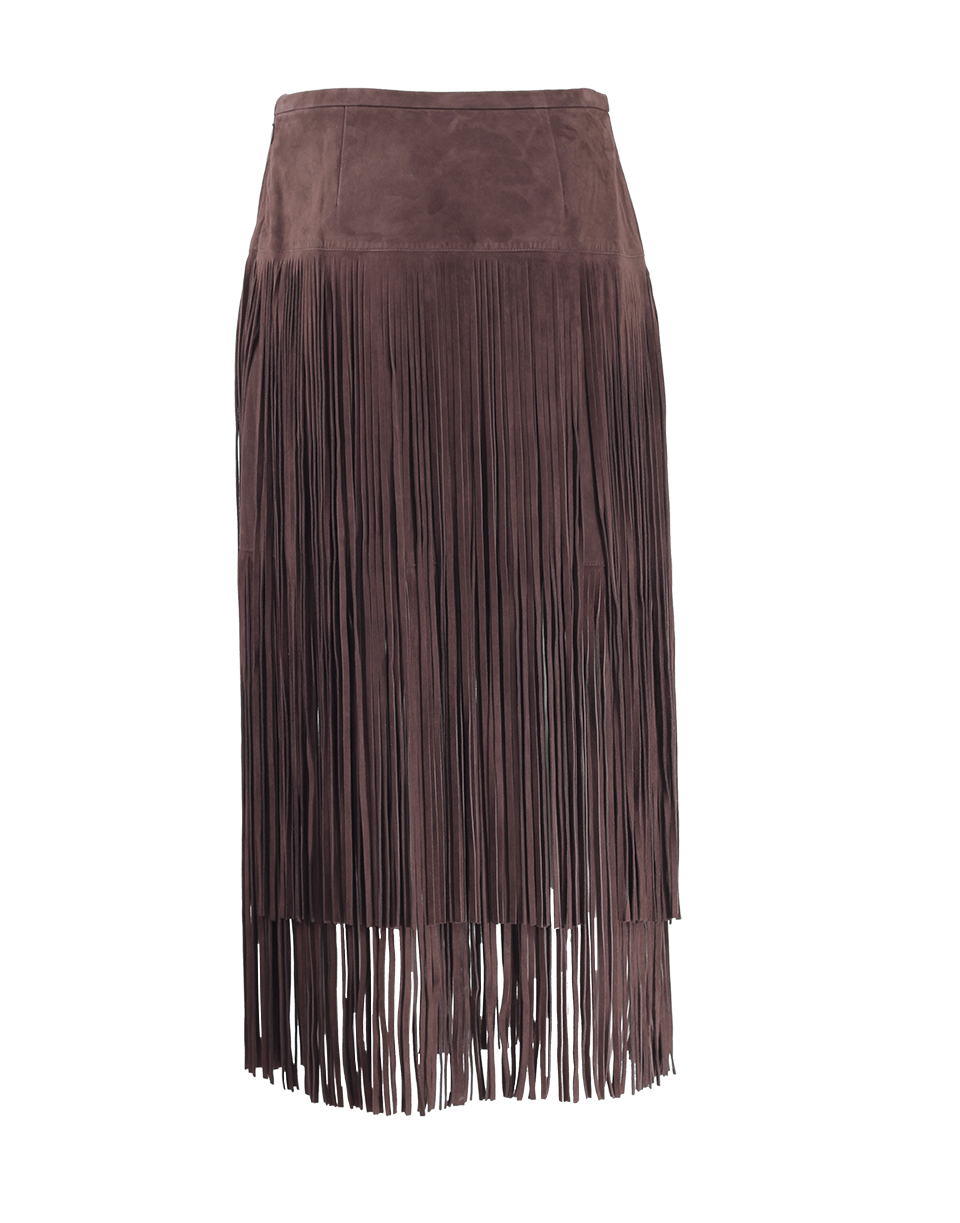 MICHAEL KORS-Suede Fringe Skirt-CHOCOLAT