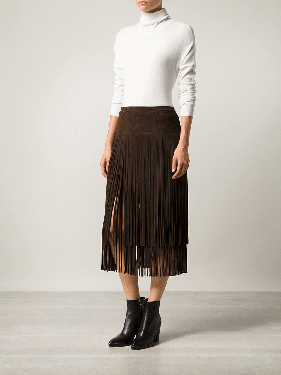 MICHAEL KORS-Suede Fringe Skirt-CHOCOLAT