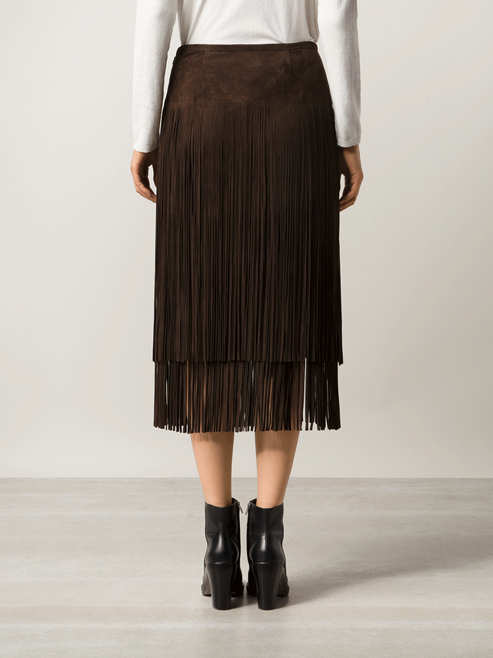 MICHAEL KORS-Suede Fringe Skirt-CHOCOLAT