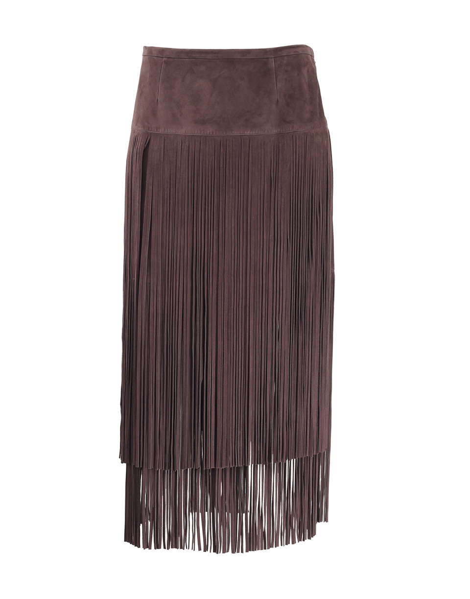 MICHAEL KORS-Suede Fringe Skirt-CHOCOLAT