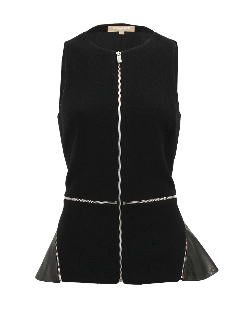 MICHAEL KORS-Peplum Zip Top with Leather-