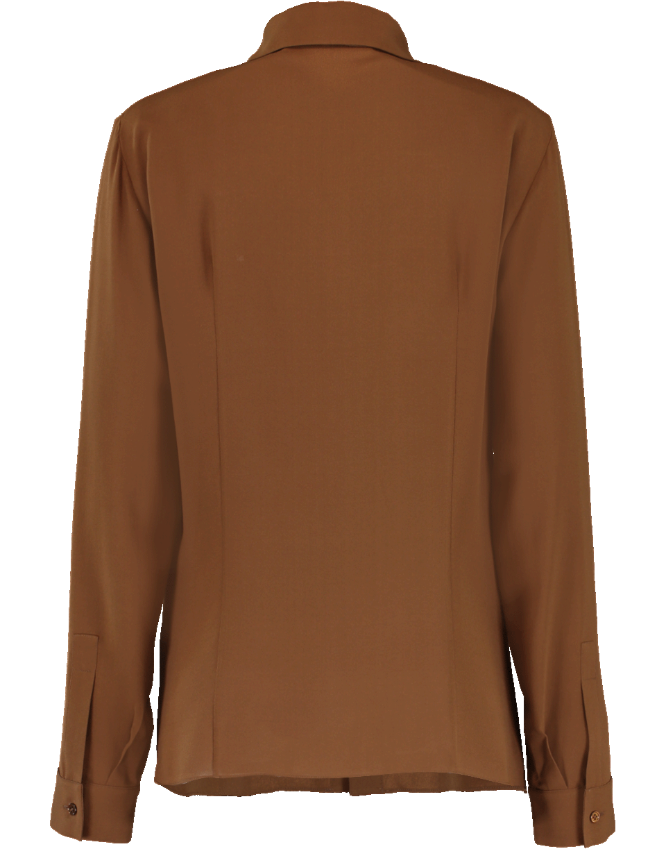 MICHAEL KORS-Tie Front Button Down Blouse-SADDLE