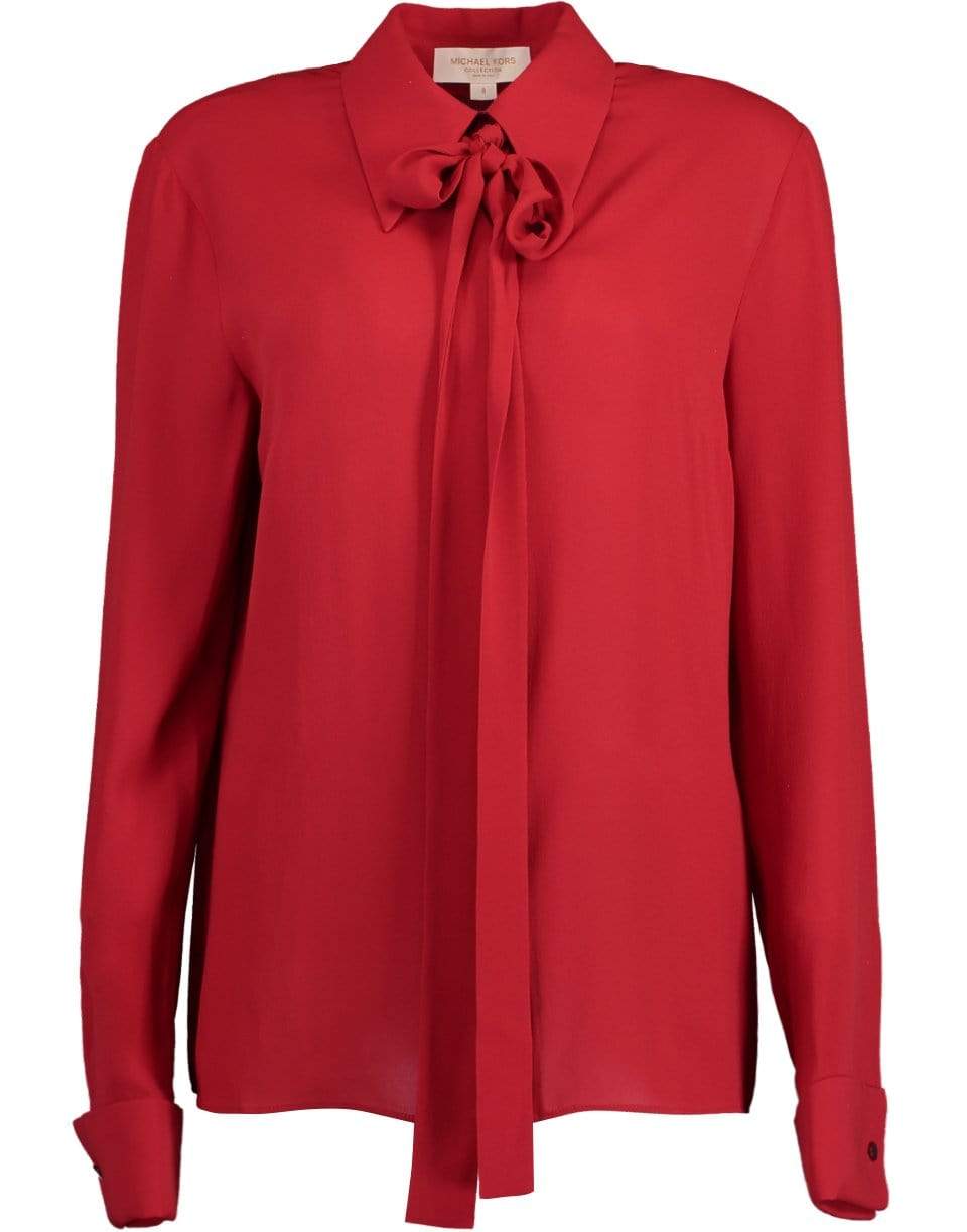 MICHAEL KORS-Silk Georgette French Cuff Blouse-SCARLET